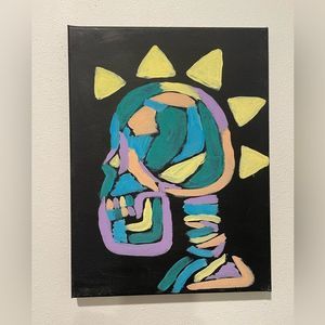 Neon Electric Skull Colorful Acrylic Painting done by Me, 12" x 9"